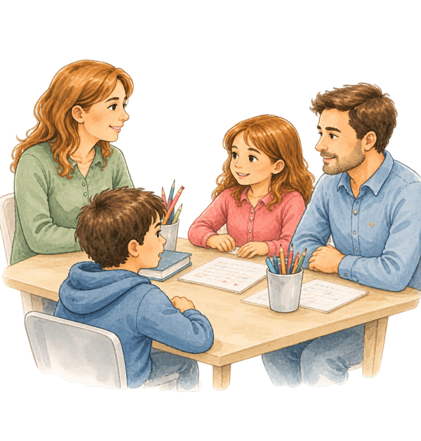 une famille en train de travailler